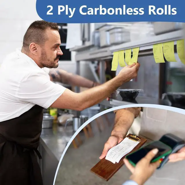 Alt view image 5 of 6 - (50 Rolls) 2 Ply Carbonless Rolls 3" X 95 Feet White/Canary Receipt Paper for Restaurants & POS Cash Registers, Kitchen Printer Paper for Star Micronics SP700 SP2000 and more (3" 2 Ply 95' Carbonless)