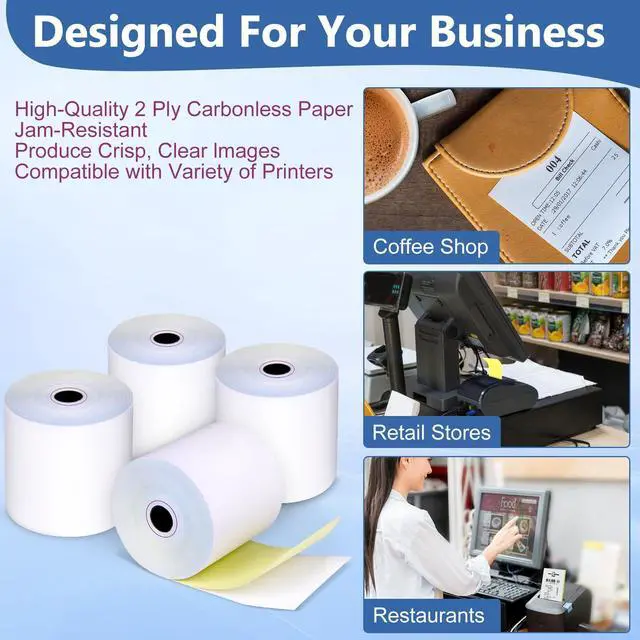 Alt view image 6 of 6 - (50 Rolls) 2 Ply Carbonless Rolls 3" X 95 Feet White/Canary Receipt Paper for Restaurants & POS Cash Registers, Kitchen Printer Paper for Star Micronics SP700 SP2000 and more (3" 2 Ply 95' Carbonless)