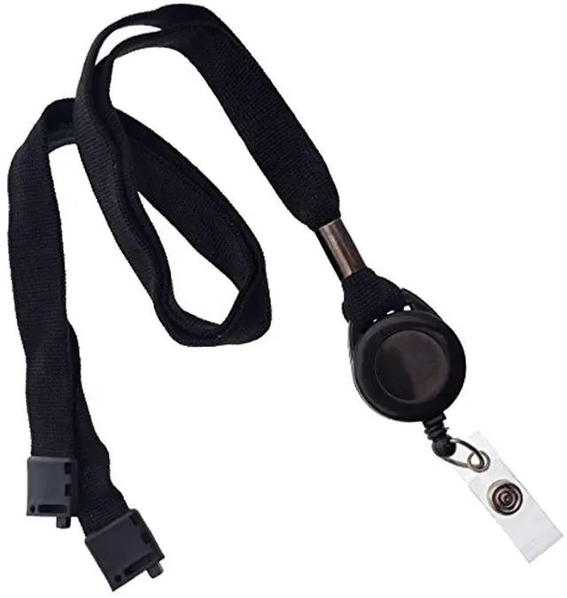 Main image of Bulk 25 Pack - Comfort Black Breakaway Lanyard & Retractable Badge Reel Combo - Stretchy Neck Strap with Retracting Reel Cord for Office Badges, Keys and Access Cards