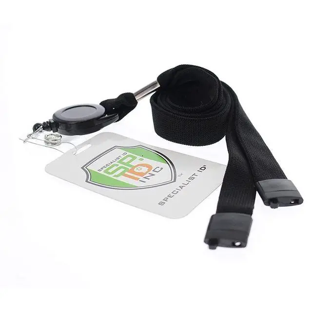 Alt view image 3 of 6 - Bulk 25 Pack - Comfort Black Breakaway Lanyard & Retractable Badge Reel Combo - Stretchy Neck Strap with Retracting Reel Cord for Office Badges, Keys and Access Cards