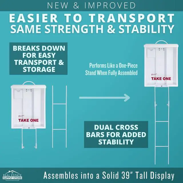Alt view image 2 of 7 - Outdoor Real Estate Brochure Box with Two-Piece Metal Yard Stake & Dual Cross Bars, Bulk 6 Pack, Letter-Size Take One Flyer Holder, 39" Tall Display (6 Pack - White)