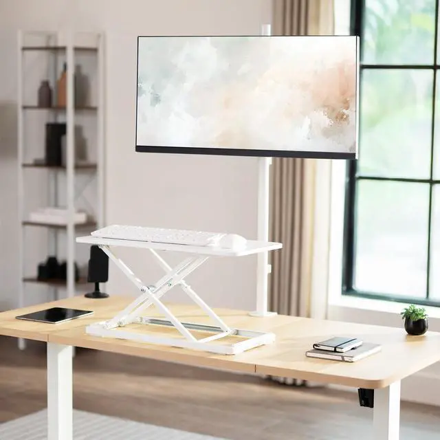 Alt view image 2 of 7 - Single Top 24 inch Scissors Lift Keyboard and Mouse Riser, Height Adjustable Laptop Desk, For Ergonomic Sit Stand Workstations, White, DESK-V024AW
