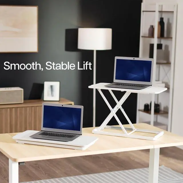 Alt view image 4 of 7 - Single Top 24 inch Scissors Lift Keyboard and Mouse Riser, Height Adjustable Laptop Desk, For Ergonomic Sit Stand Workstations, White, DESK-V024AW