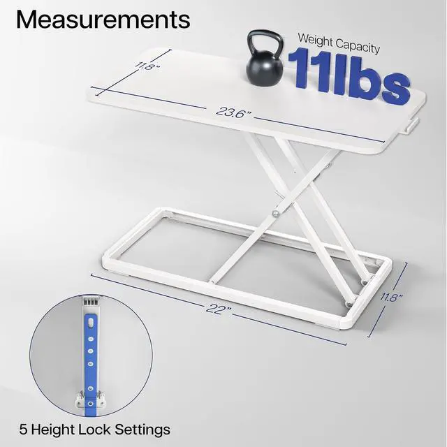 Alt view image 5 of 7 - Single Top 24 inch Scissors Lift Keyboard and Mouse Riser, Height Adjustable Laptop Desk, For Ergonomic Sit Stand Workstations, White, DESK-V024AW