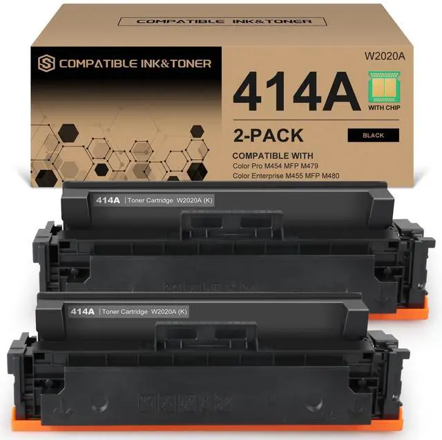 Main image of 414A Toner Cartridges Black (with Chip) Works with Color Pro MFP M479fdw M479fdn M454dw M454dn M479dw M455dn M479 M454, Enterprise Laser Jet M455dn M480f Printer | W2020A 414X W2020X, Pack of 2