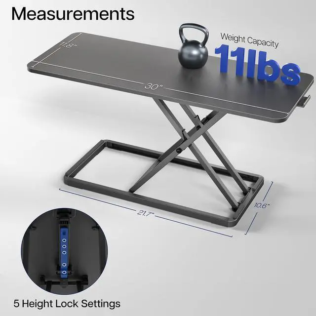 Alt view image 5 of 7 - Single Top 30 inch Scissors Lift Keyboard and Mouse Riser, Height Adjustable Laptop Desk, For Ergonomic Sit Stand Workstations, Black, DESK-V030A