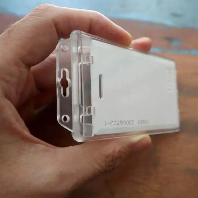 Alt view image 4 of 6 - Bulk 50 Pack - Permanent Locking Hard Plastic Badge Holder - Vertical Clear Heavy Duty Secure Case Holder for One or Two I'd Cards by
