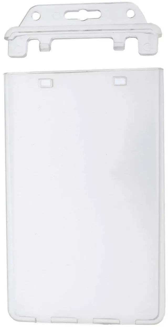 Main image of Bulk 50 Pack - Permanent Locking Hard Plastic Badge Holder - Vertical Clear Heavy Duty Secure Case Holder for One or Two I'd Cards by