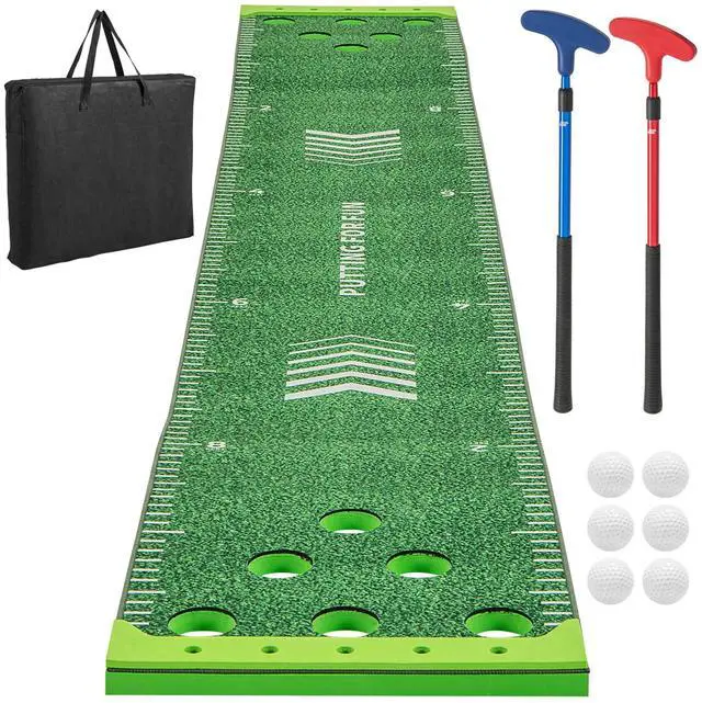 Main image of Golf Game Set, Indoor Outdoor 11FT Putting Green Mat w/ 2 Adjustable Putters, 6 Balls & 12 Hole Covers, Golf Pratice Training Mat for Party, Backyard, Home and Office