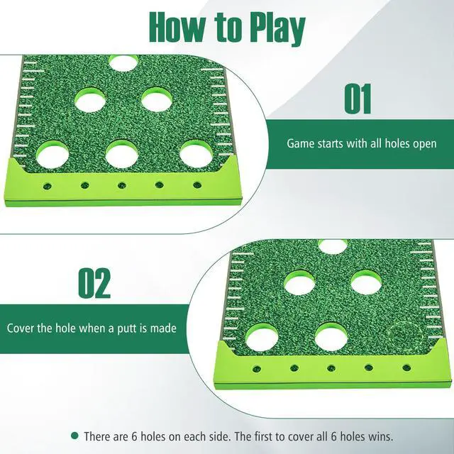 Alt view image 4 of 7 - Golf Game Set, Indoor Outdoor 11FT Putting Green Mat w/ 2 Adjustable Putters, 6 Balls & 12 Hole Covers, Golf Pratice Training Mat for Party, Backyard, Home and Office