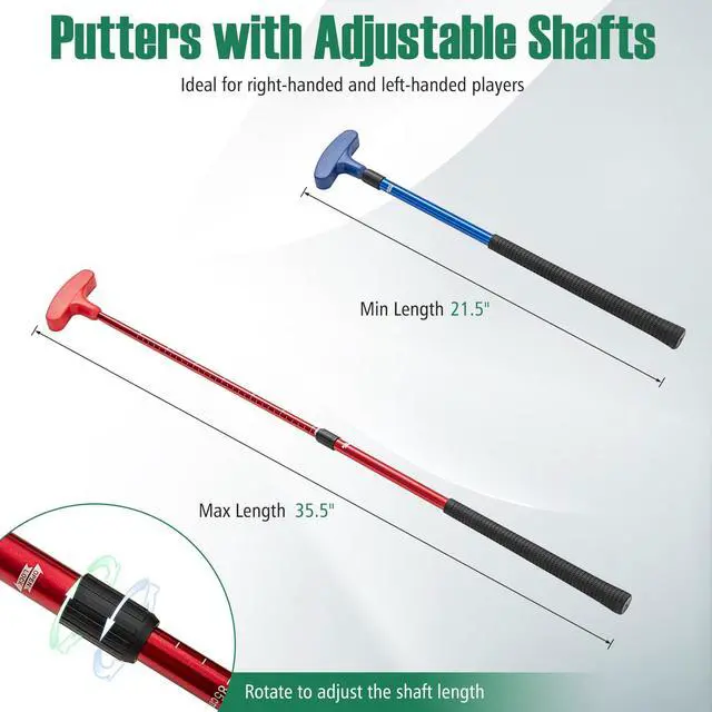 Alt view image 5 of 7 - Golf Game Set, Indoor Outdoor 11FT Putting Green Mat w/ 2 Adjustable Putters, 6 Balls & 12 Hole Covers, Golf Pratice Training Mat for Party, Backyard, Home and Office