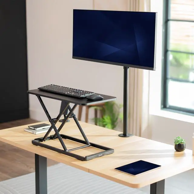 Alt view image 2 of 7 - Single Top 24 inch Scissors Lift Keyboard and Mouse Riser, Height Adjustable Laptop Desk, For Ergonomic Sit Stand Workstations, Black, DESK-V024A