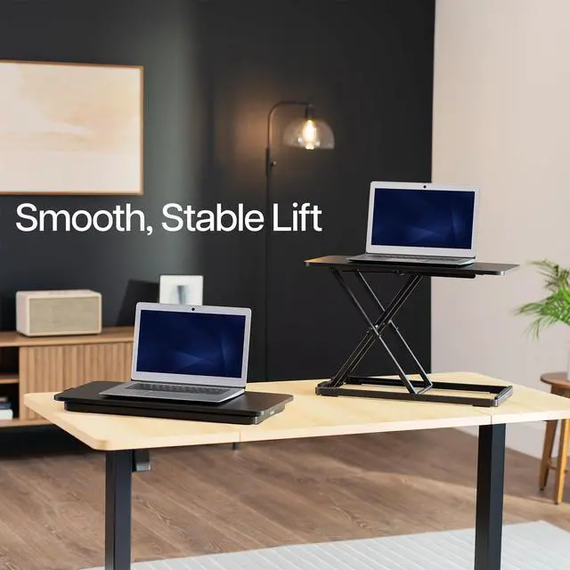 Alt view image 4 of 7 - Single Top 24 inch Scissors Lift Keyboard and Mouse Riser, Height Adjustable Laptop Desk, For Ergonomic Sit Stand Workstations, Black, DESK-V024A