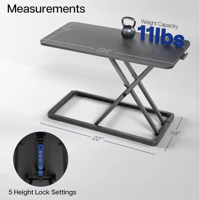 Alt view image 5 of 7 - Single Top 24 inch Scissors Lift Keyboard and Mouse Riser, Height Adjustable Laptop Desk, For Ergonomic Sit Stand Workstations, Black, DESK-V024A