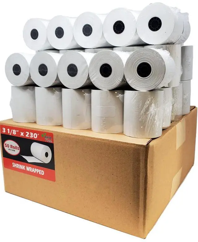 Main image of 55GSM - Shrink Wrap 3 1/8 x230 Feet Clover Station Thermal Paper Rolls (1 CASE - 50 ROLLS) BPA Free M129C, M244a, M129 Star tsp100 Receipt Printer Paper from