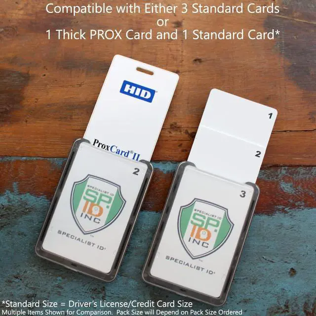 Alt view image 2 of 7 - Bulk 20 Pack - 3 Card Badge Holder Up to Three ID Badges - Heavy Duty Vertical Hard Plastic Case for Multiple Cards - Polycarbonate - Tactical CAC, Smart & Swipe I'd Holders by (Black)