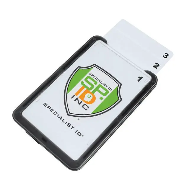Alt view image 7 of 7 - Bulk 20 Pack - 3 Card Badge Holder Up to Three ID Badges - Heavy Duty Vertical Hard Plastic Case for Multiple Cards - Polycarbonate - Tactical CAC, Smart & Swipe I'd Holders by (Black)