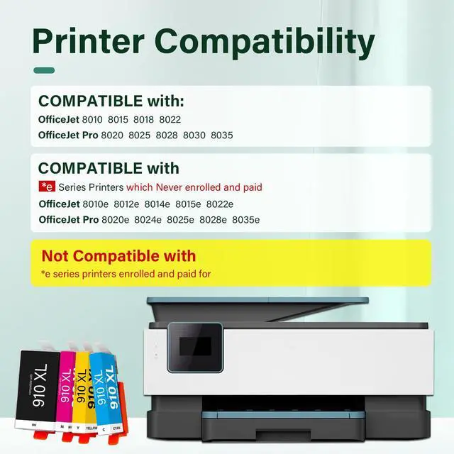 Alt view image 2 of 7 - 910XL 910 8020 Ink Cartridges Black and Color Combo Pack for HP Printers | Compatible for HP910XL Ink Cartridges for HP Printer OfficeJet Pro 8010 8025 8030 8035 8028 8022 8018 Series (4 Pack)