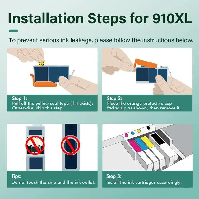 Alt view image 4 of 7 - 910XL 910 8020 Ink Cartridges Black and Color Combo Pack for HP Printers | Compatible for HP910XL Ink Cartridges for HP Printer OfficeJet Pro 8010 8025 8030 8035 8028 8022 8018 Series (4 Pack)