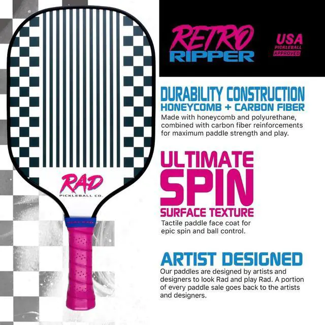 Alt view image 2 of 7 - RAD Pickleball Paddle USAPA Approved Pickleball Racket Fiberglass Surface with Spin Grit Tech Carbon Fiber Pickleball Paddle for Power & Control Indoor & Outdoor