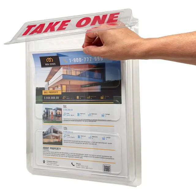 Alt view image 6 of 7 - Calendars and More, Inc. Outdoor Real Estate Brochure Holder Clear PETE Plastic Take-One Box with Snap-Shut Lid Holds Up to 200 Flyers or Brochures (6)
