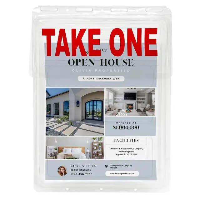 Alt view image 4 of 7 - Calendars and More, Inc. Outdoor Real Estate Brochure Holder Clear PETE Plastic Take-One Box with Snap-Shut Lid Holds Up to 200 Flyers or Brochures (6)