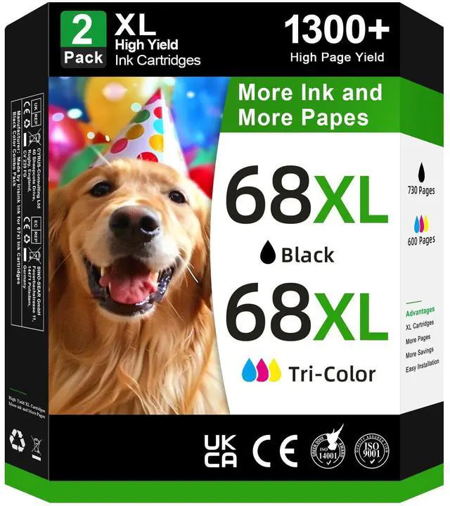 Main image of 68e 68 68XL Ink Cartridges Black Color Combo Pack Compatible for HP 68 Ink Cartridges Black Color Combo Pack for HP Ink 68 Fit for Envy 6155e 6555e 6100e 6165e 6500e 6152e 6552e 6558e Printer (2 Pack)