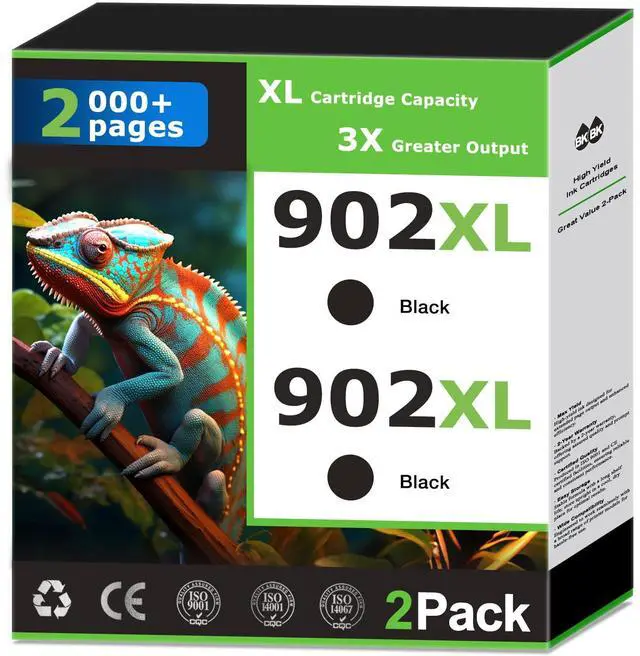 Main image of 902XL Black Ink Cartridges Compatible for HP 902 Black Ink Cartridges Combo Pack Work with HP Printer OfficeJet Pro 6978 6968 6960 6958 6970 6975 6950 Printer Ink Black 902 Ink High Yield (2 Pack)