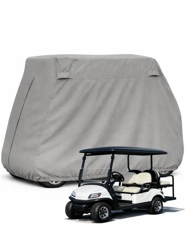 Main image of Premium Golf Cart Cover for EZGo, Club Car, Evolution Golf Carts | Vents Zipper Reinforced Grommets Thick Material 4 Seater with 2 Seater Roof up to 58" L Grey