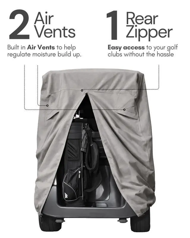 Alt view image 5 of 6 - Premium Golf Cart Cover for EZGo, Club Car, Evolution Golf Carts | Vents Zipper Reinforced Grommets Thick Material 4 Seater with 2 Seater Roof up to 58" L Grey