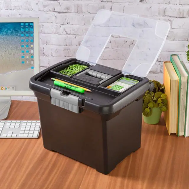 Alt view image 7 of 7 - Portable Lockable File Box Organizer with Handle and Clear Lid (12 Pack)