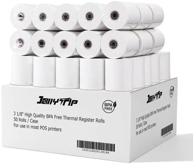 Main image of (50 Pack)3 1/8 x 230 Thermal Paper Receipt Rolls, 55 GSM Premium Quality, BPA Free Thermal Receipt Paper 3 1/8 x 230 Rolls Compatible with Most POS Systems, Cash Registers