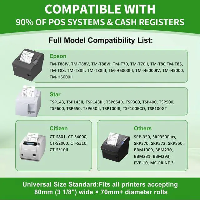 Alt view image 4 of 7 - (50 Pack)3 1/8 x 230 Thermal Paper Receipt Rolls, 55 GSM Premium Quality, BPA Free Thermal Receipt Paper 3 1/8 x 230 Rolls Compatible with Most POS Systems, Cash Registers