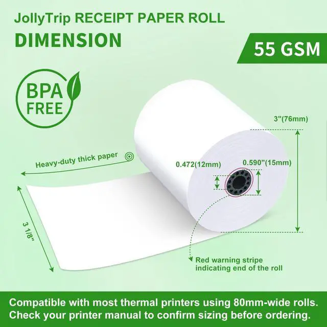 Alt view image 2 of 7 - (50 Pack)3 1/8 x 230 Thermal Paper Receipt Rolls, 55 GSM Premium Quality, BPA Free Thermal Receipt Paper 3 1/8 x 230 Rolls Compatible with Most POS Systems, Cash Registers