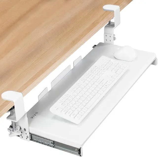 Main image of Large Height Adjustable Under Desk Keyboard Tray, C-clamp Mount System, 27 (33 Including Clamps) x 11 inch Slide-Out Platform for Typing, White, MOUNT-KB05HW