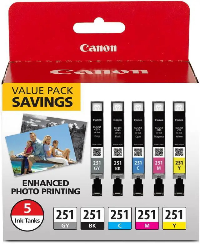 Main image of CLI-251 Genuine 5 Color Value Pack, Compatible with MG7520, MG5620, and MG6620 Printers