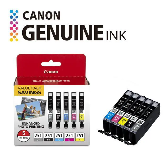 Alt view image 2 of 7 - CLI-251 Genuine 5 Color Value Pack, Compatible with MG7520, MG5620, and MG6620 Printers