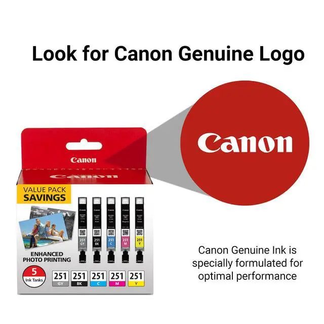 Alt view image 5 of 7 - CLI-251 Genuine 5 Color Value Pack, Compatible with MG7520, MG5620, and MG6620 Printers