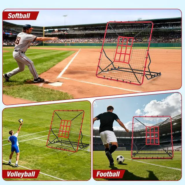 Alt view image 6 of 7 - Baseball Rebounder Net, 4 x 4.5 FT Pitch back with 4 Adjustable Angles & 2 Strike Zones, Pitching & Fielding Trainer for Softball bounce back, Heavy-Duty Baseball Rebounder for Youth & Adult