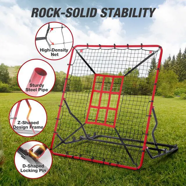 Alt view image 3 of 7 - Baseball Rebounder Net, 4 x 4.5 FT Pitch back with 4 Adjustable Angles & 2 Strike Zones, Pitching & Fielding Trainer for Softball bounce back, Heavy-Duty Baseball Rebounder for Youth & Adult