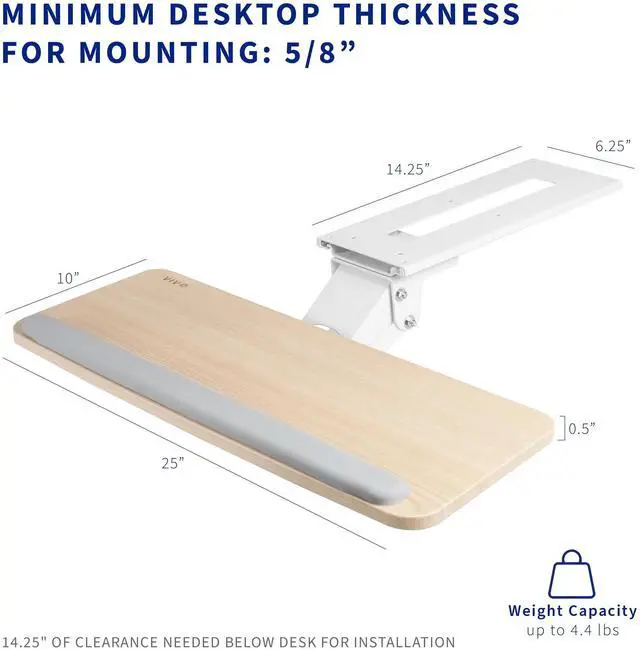 Alt view image 5 of 7 - Light Wood Under Desk 25 x 10 inch Keyboard Tray, MOUNT-KB03C | Adjustable Computer Keyboard and Mouse Platform, Ergonomic Under Table Desk Mount Drawer, Full Swivel