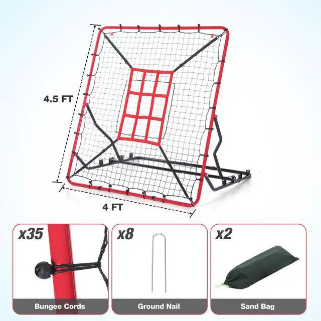 Alt view image 7 of 7 - Baseball Rebounder Net, 4 x 4.5 FT Pitch back with 4 Adjustable Angles & 2 Strike Zones, Pitching & Fielding Trainer for Softball bounce back, Heavy-Duty Baseball Rebounder for Youth & Adult
