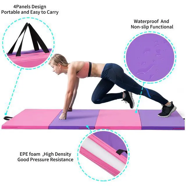Alt view image 2 of 6 - Gymnastics Mat 6'x3'x2''/4'x8'x2'' Exercise Mat Gym Mat for Home Aerobics Workout Foldable Tumbling Mat Children Gifts