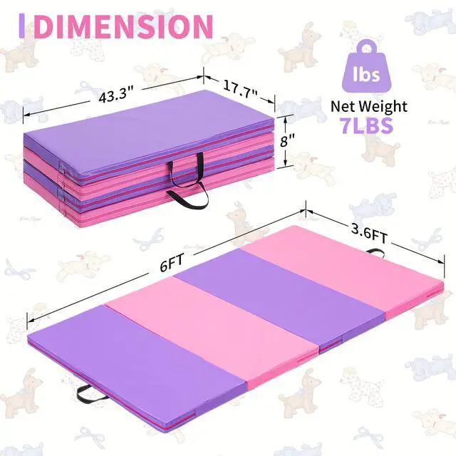 Alt view image 6 of 6 - Gymnastics Mat 6'x3'x2''/4'x8'x2'' Exercise Mat Gym Mat for Home Aerobics Workout Foldable Tumbling Mat Children Gifts