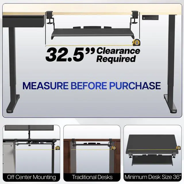 Alt view image 3 of 7 - Large Height Adjustable Under Desk Keyboard Tray, C-clamp Mount System, 27 (33 Including Clamps) x 11 inch Slide-Out Platform Computer Drawer for Typing, Dark Walnut, MOUNT-KB05HD