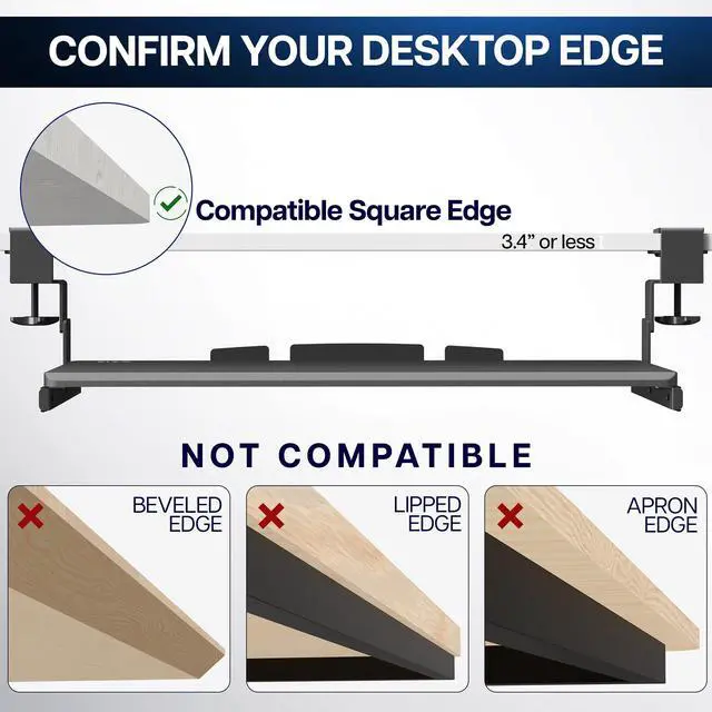 Alt view image 7 of 7 - Large Height Adjustable Under Desk Keyboard Tray, C-clamp Mount System, 27 (33 Including Clamps) x 11 inch Slide-Out Platform Computer Drawer for Typing, Dark Walnut, MOUNT-KB05HD