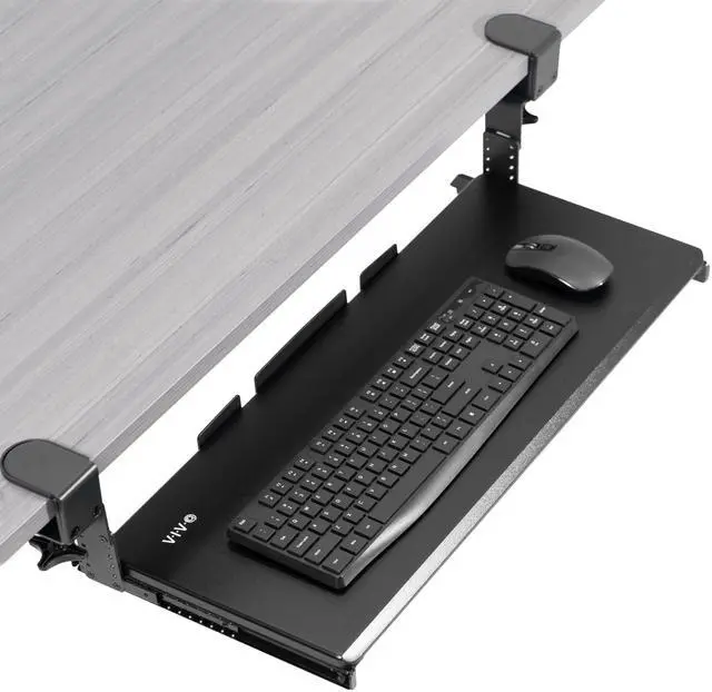 Main image of Large Height Adjustable Under Desk Keyboard Tray, C-clamp Mount System, 27(33 Including Clamps) x 11 inch Slide-Out Platform for Typing, Black, MOUNT-KB05HB