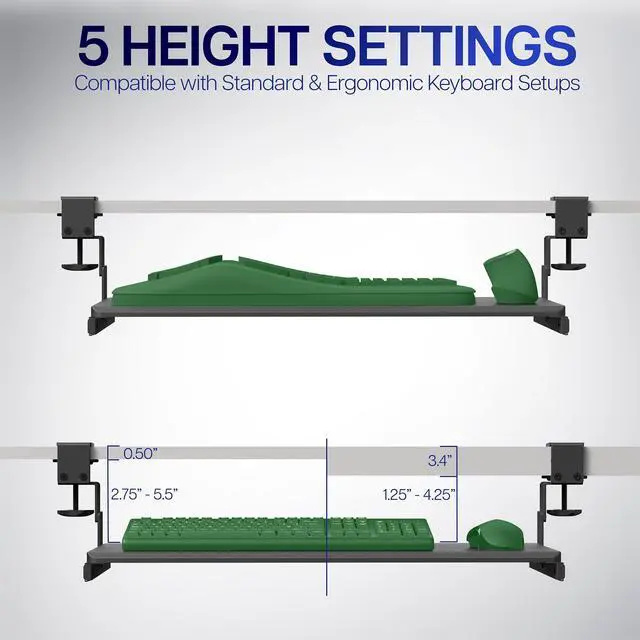 Alt view image 5 of 7 - Large Height Adjustable Under Desk Keyboard Tray, C-clamp Mount System, 27 (33 Including Clamps) x 11 inch Slide-Out Platform Computer Drawer for Typing, Dark Walnut, MOUNT-KB05HD