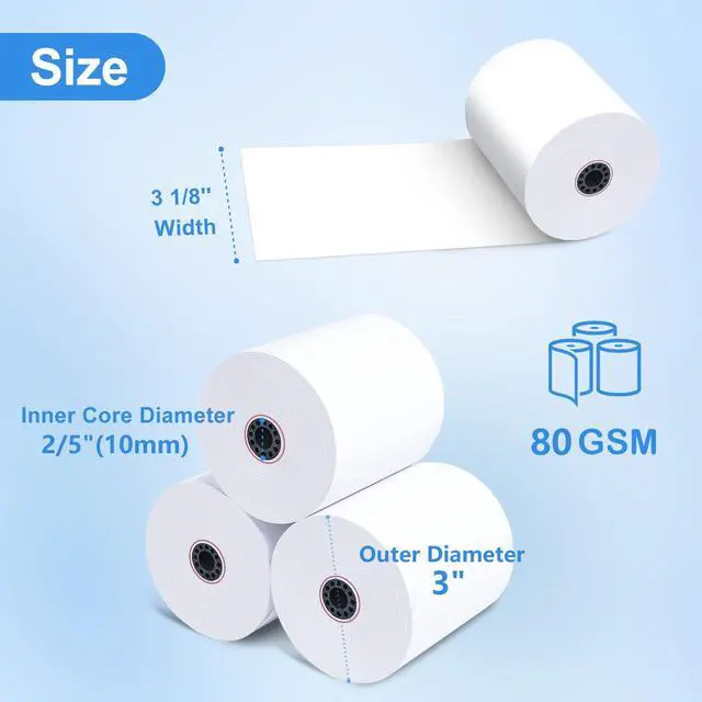 Alt view image 2 of 7 - 3 1/8 x 3" Diameter Thermal Paper Receipt Rolls (50 Pack) 80 GSM, BPA Free Receipt Paper Compatible with Most POS Systems, Cash Registers, Thermal Receipt Rolls