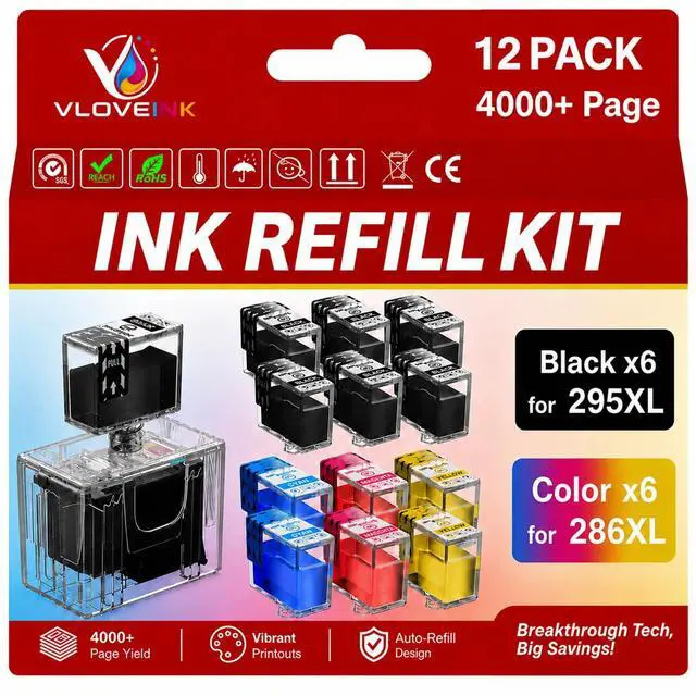Main image of PG-295XL CL-286XL Ink Refill Kit for Canon PG-295 CL-286, 12 Pack | Compatible for Canon PG-295XL CL-286XL 295XL 286XL Ink Cartridges Compatible with TS4320 TS6520 TR7120 Printer, High Yield